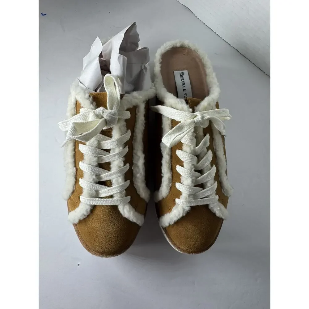 chelsea & violet ladies cozy faux shearling suede platform mule‎ 9 New W/O Box